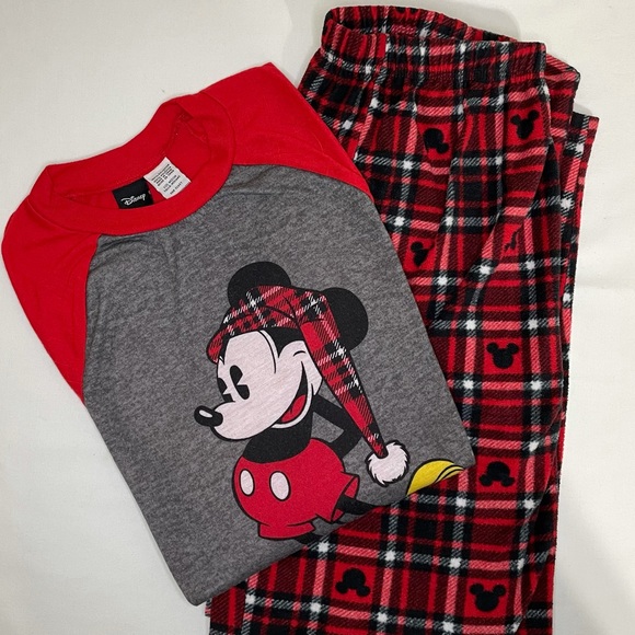 Disney Other - Disney Plaid Mickey Mouse Long Sleeve Top and Flannel Fleece Pajama Pants Set